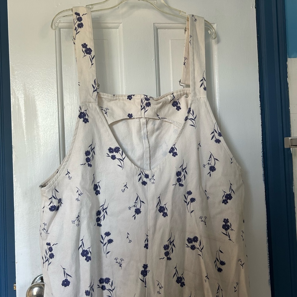 Zara White and Blue Floral Jumpsuit